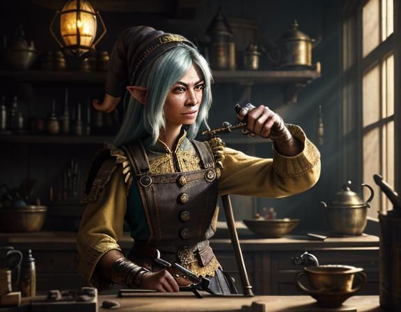 Gnome Tinkerer at Workbench in Baroque Style