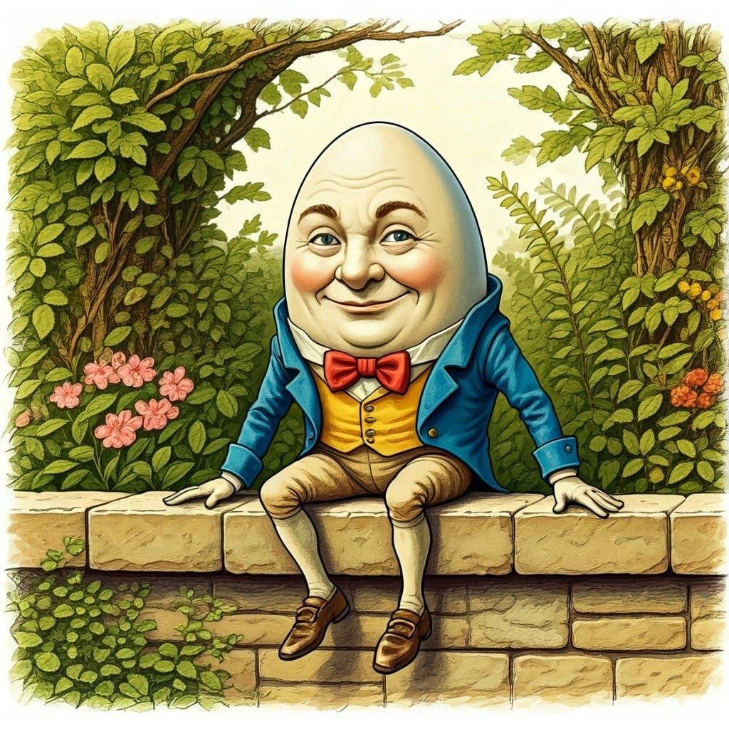 Humpty Dumpty Illustration in Classic Children's Book Style