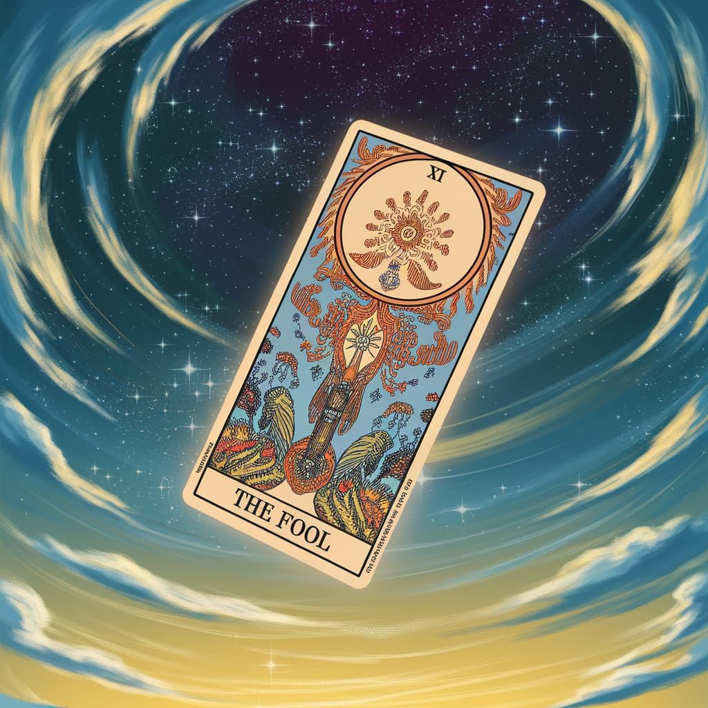 Mystical Tarot Card in Golden Twilight Skies