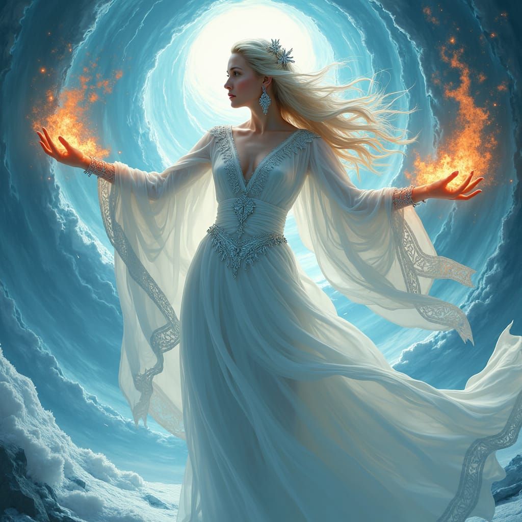 Goddess of Ice and Fire in Fantasy Art Style