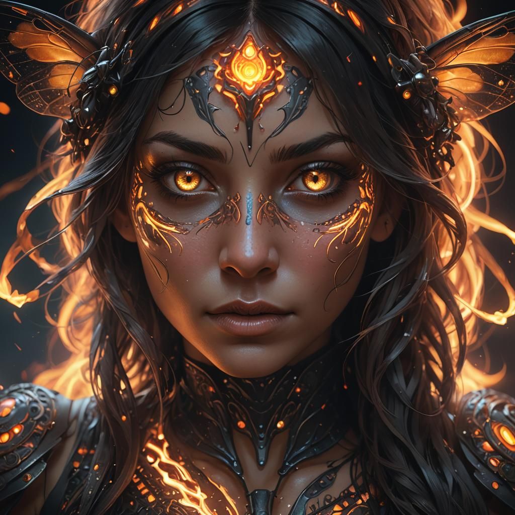 Firefly with Glowing Tattoos: Hyperdetailed Portrait