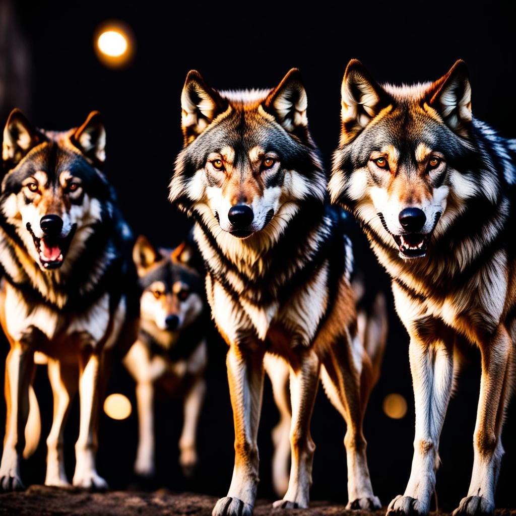 Menacing Wolf Pack at Night: Professional Photography