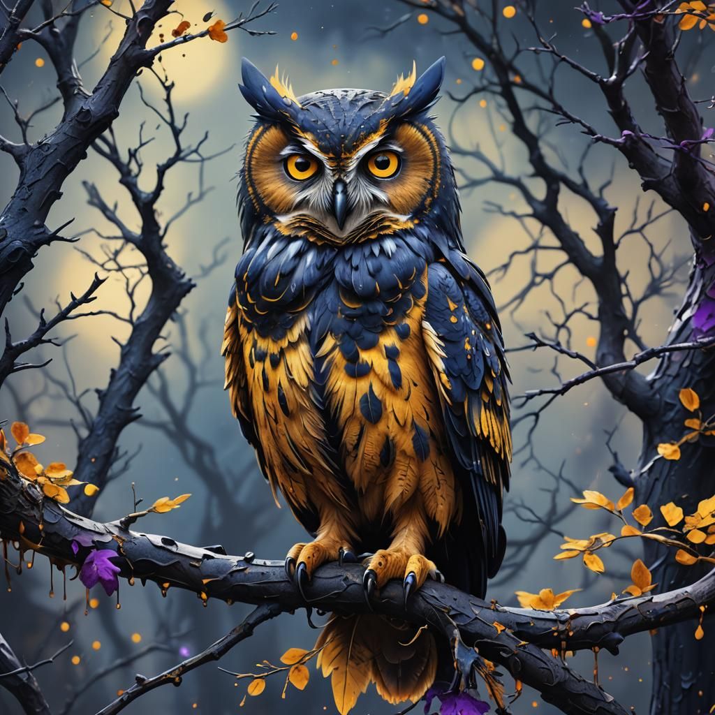 Ink Owl Perched: A Detailed Matte Painting