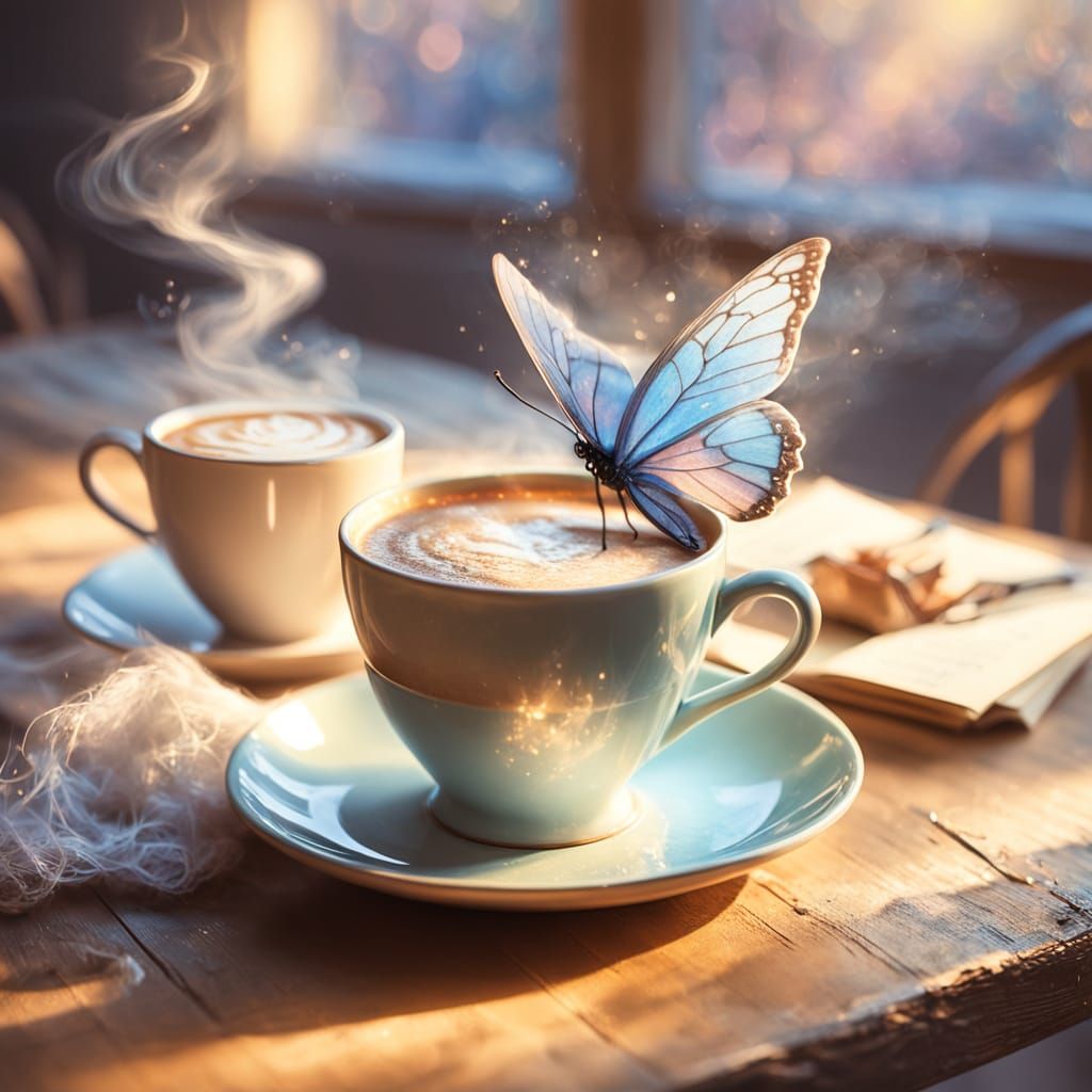 Whimsical Morning Coffee in Impressionist Oil Painting Style