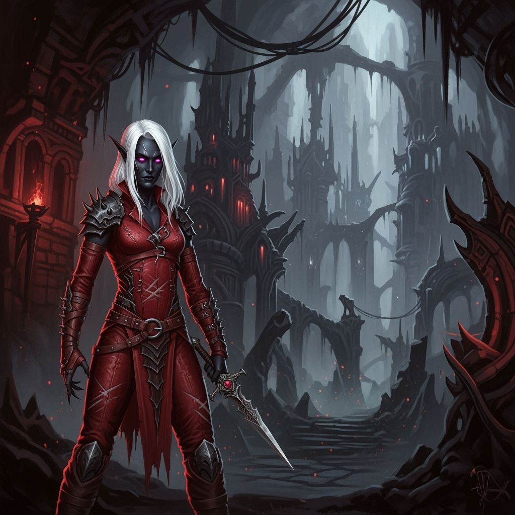 Drow Elf in Forsaken City, Dark Fantasy Art