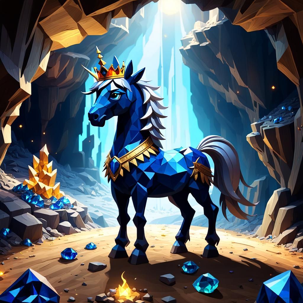 Low-Poly Pegasus Pony in Mining Cave