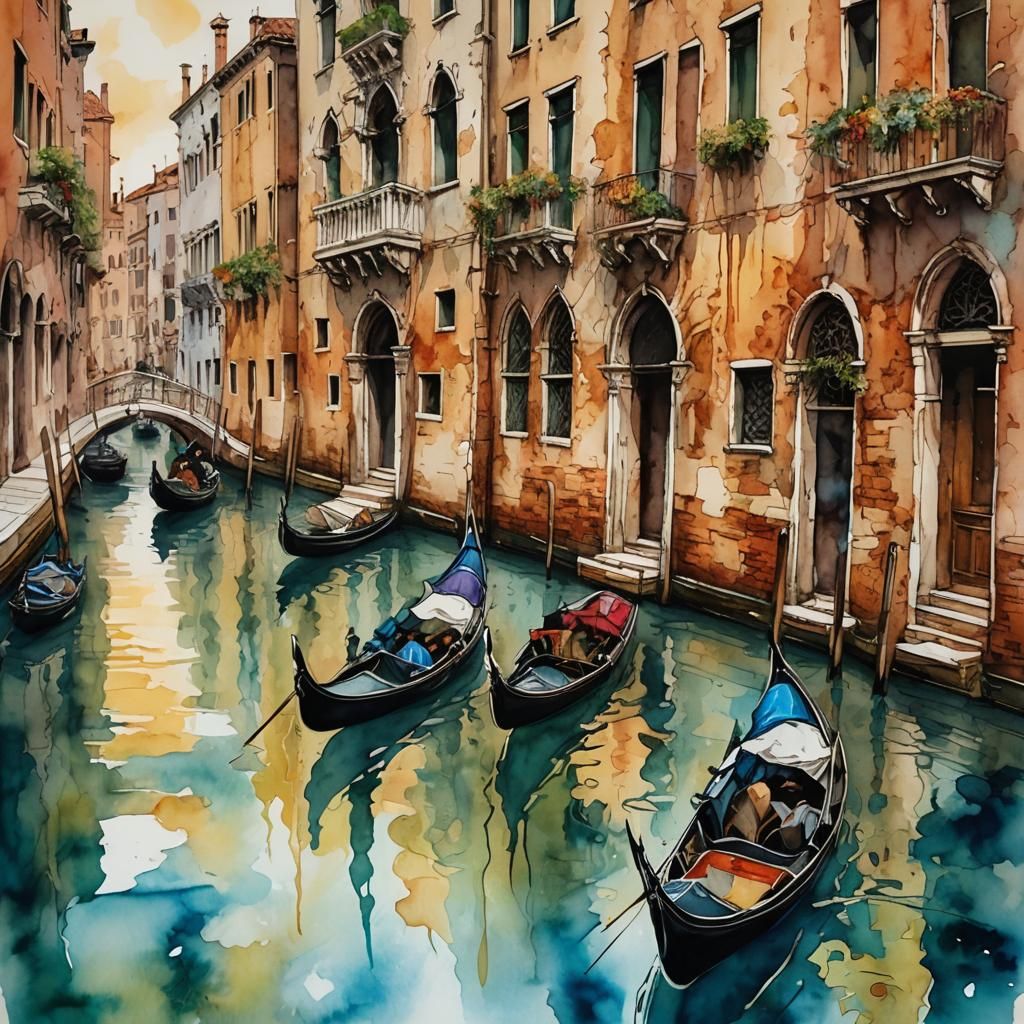 Venice Canal in Alcohol Ink Style