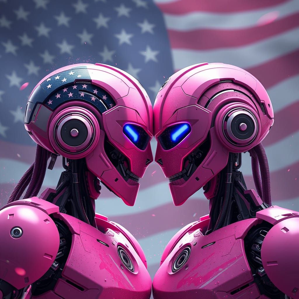 Love Robots in Vibrant American Flag Splendor