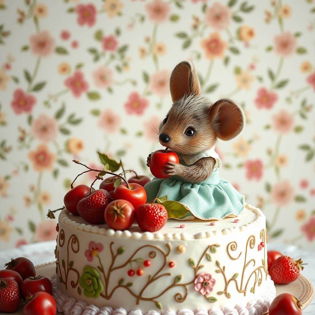Mouse on Cheese Cake, Storybook Illustration