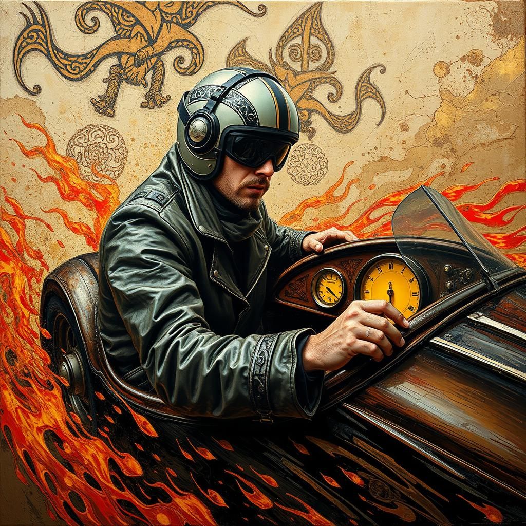 Vintage Roadster Rider in Abstract Impasto Style