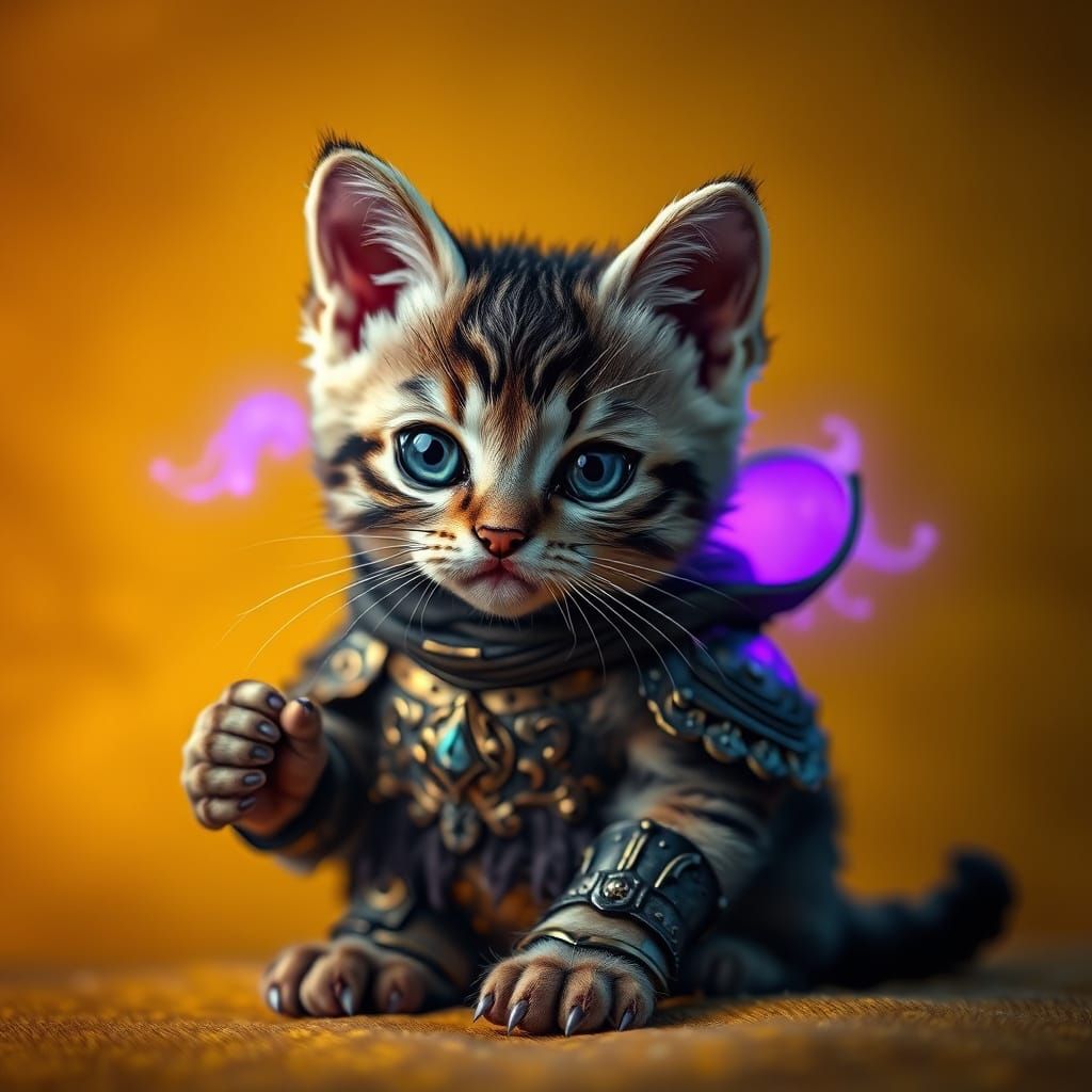 Whimsical Dark Fantasy Cat in Art Nouveau Style