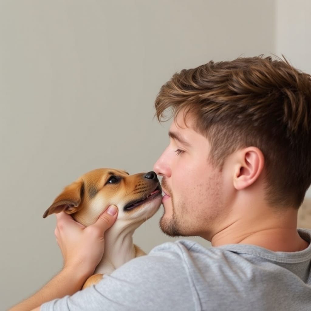 Man's Joyful Playtime with Puppy