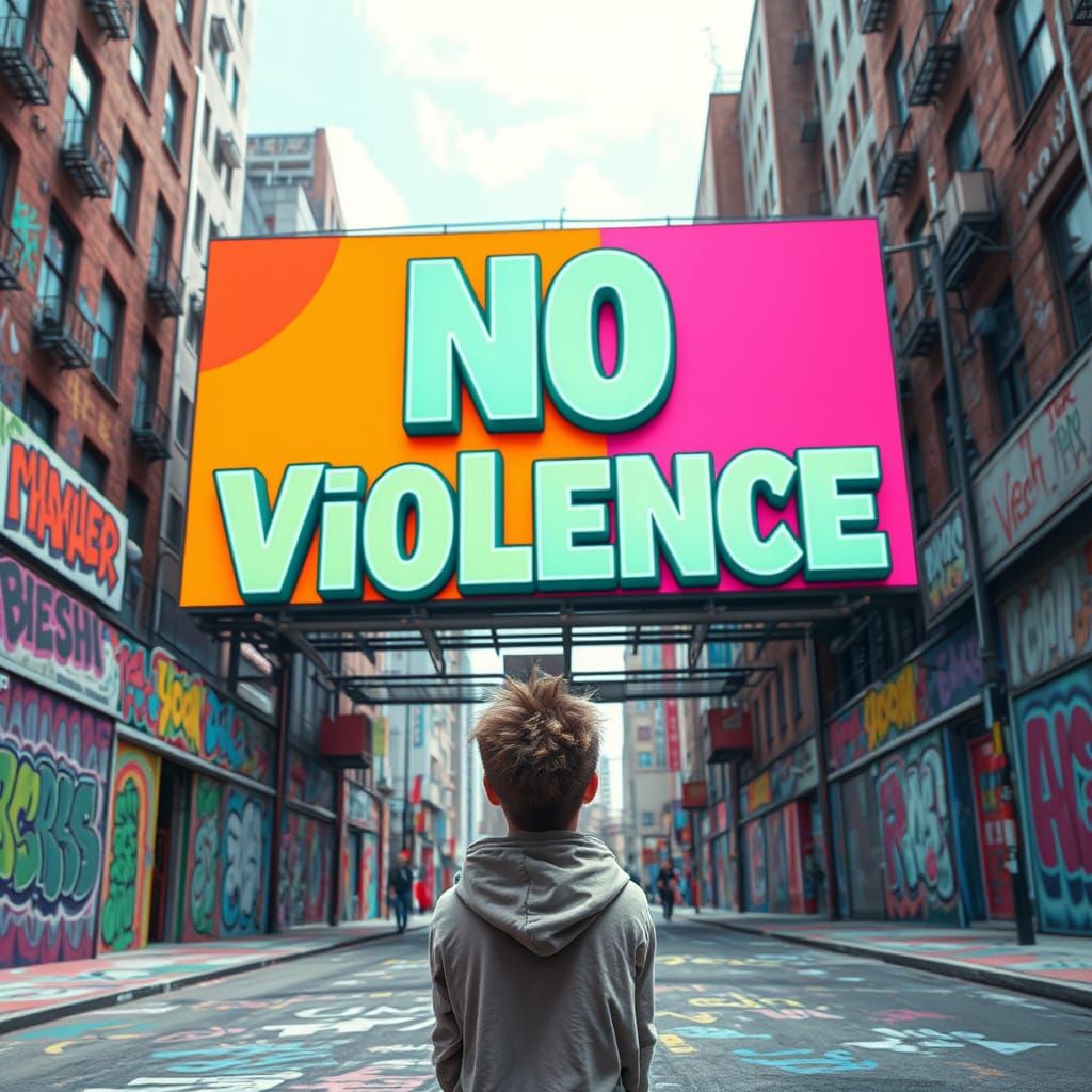 Dystopian Billboard Art in Graffiti City