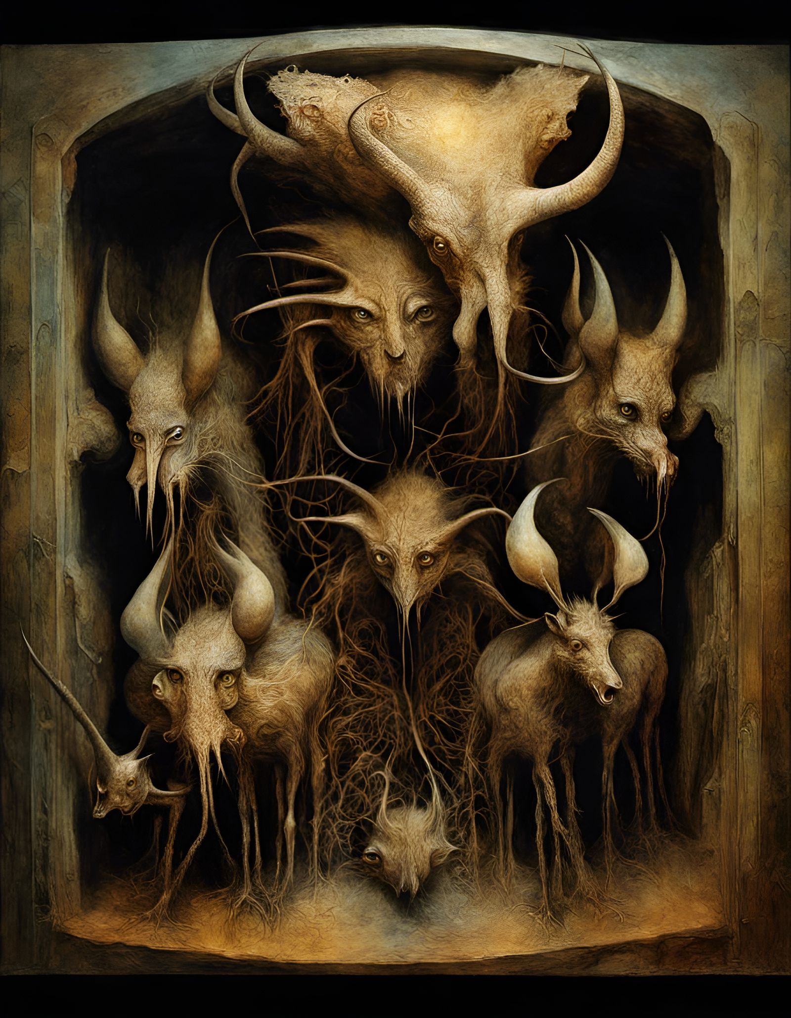 Surreal Cryptid Taxidermy in Primitive Structure