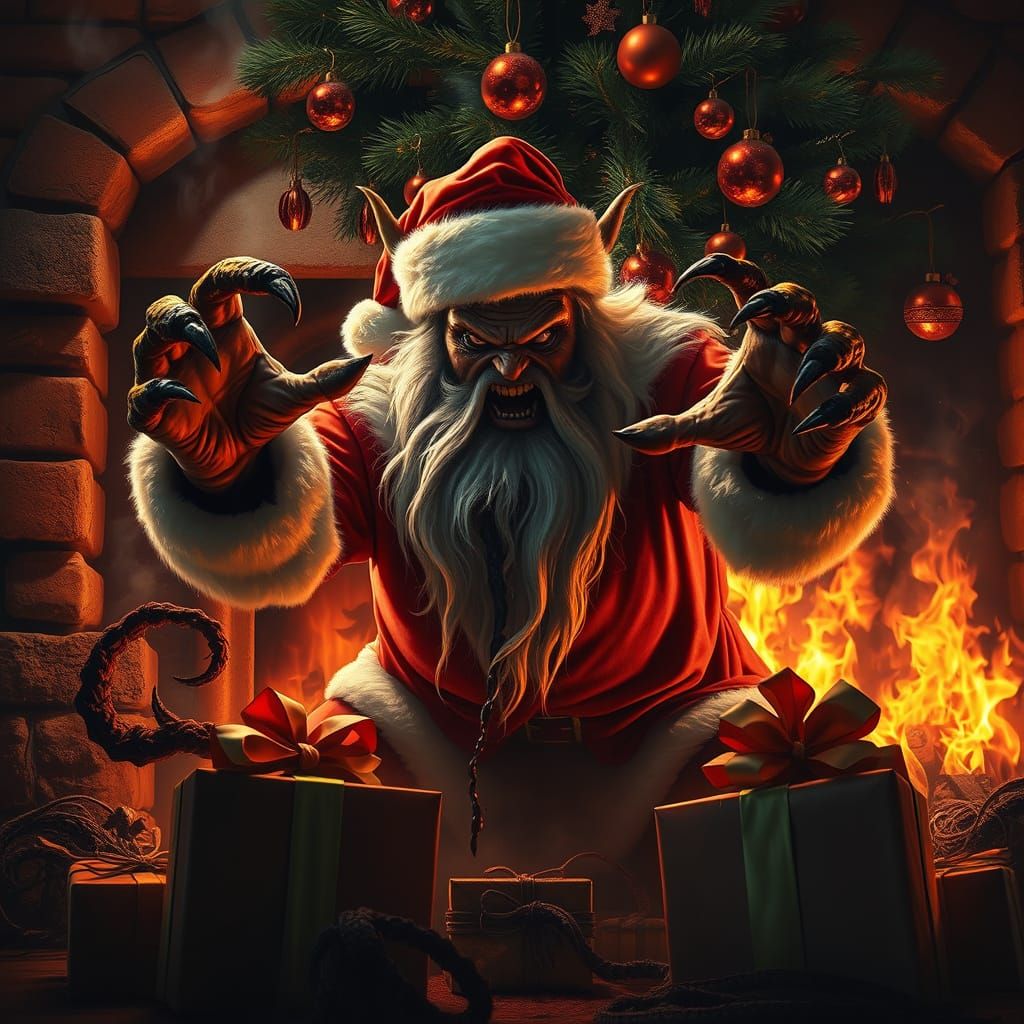 Demonic Santa Emerges From Fiery Fireplace