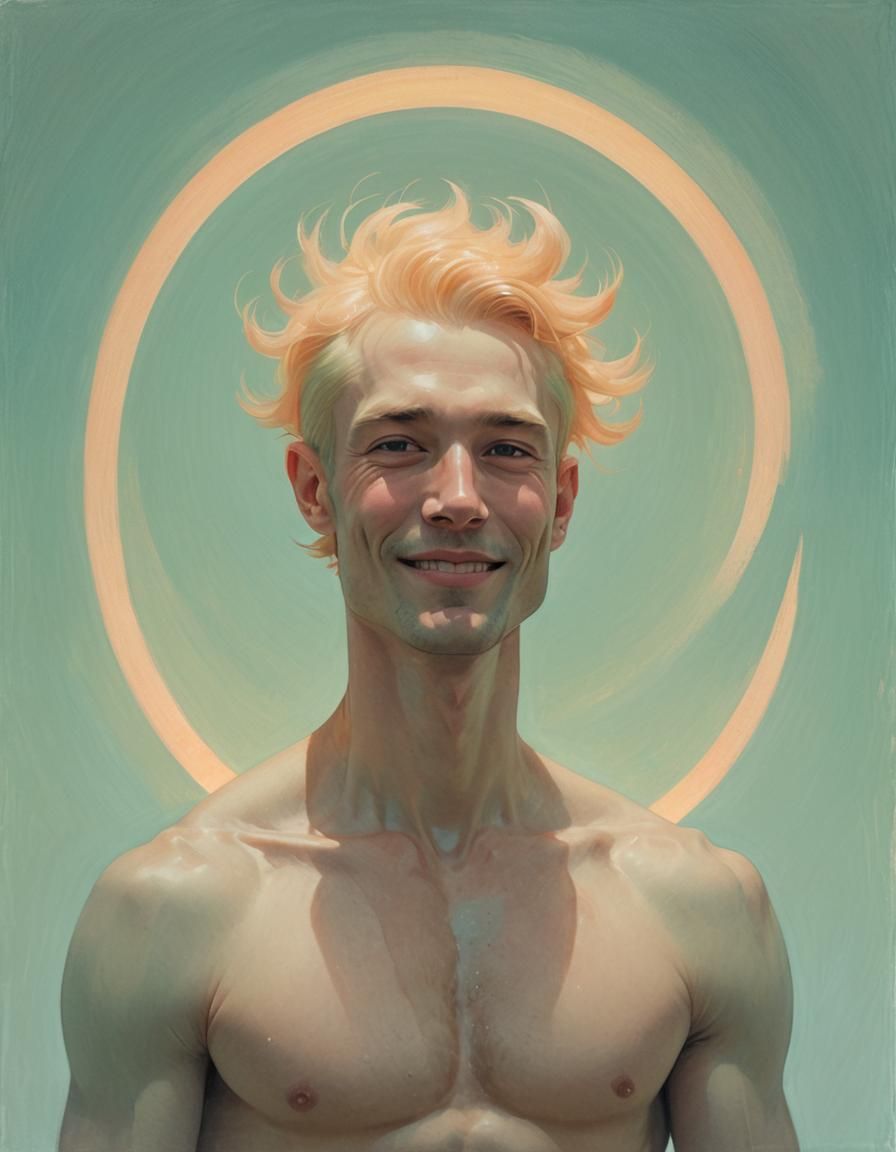 Smiling Man with Halo in Tonalist Style
