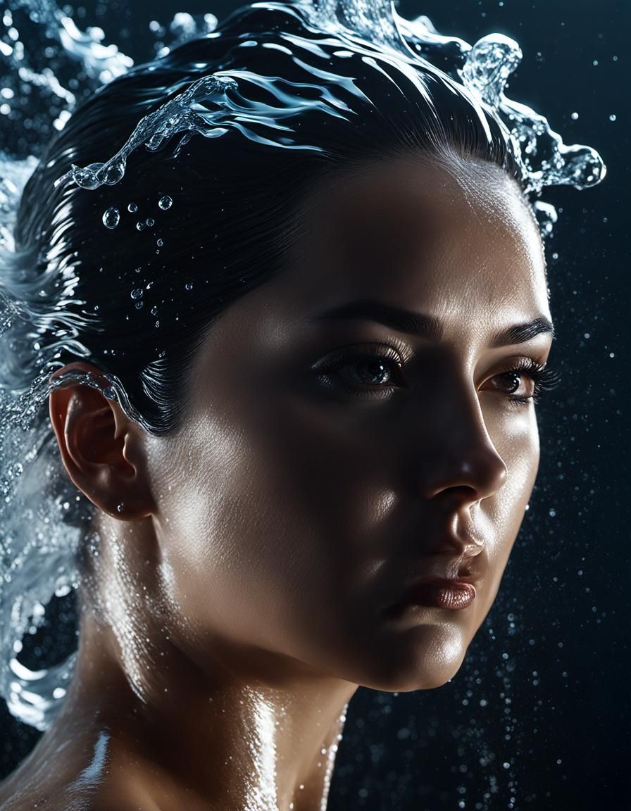 Turbulent Water Woman: Realistic 3D Rendering