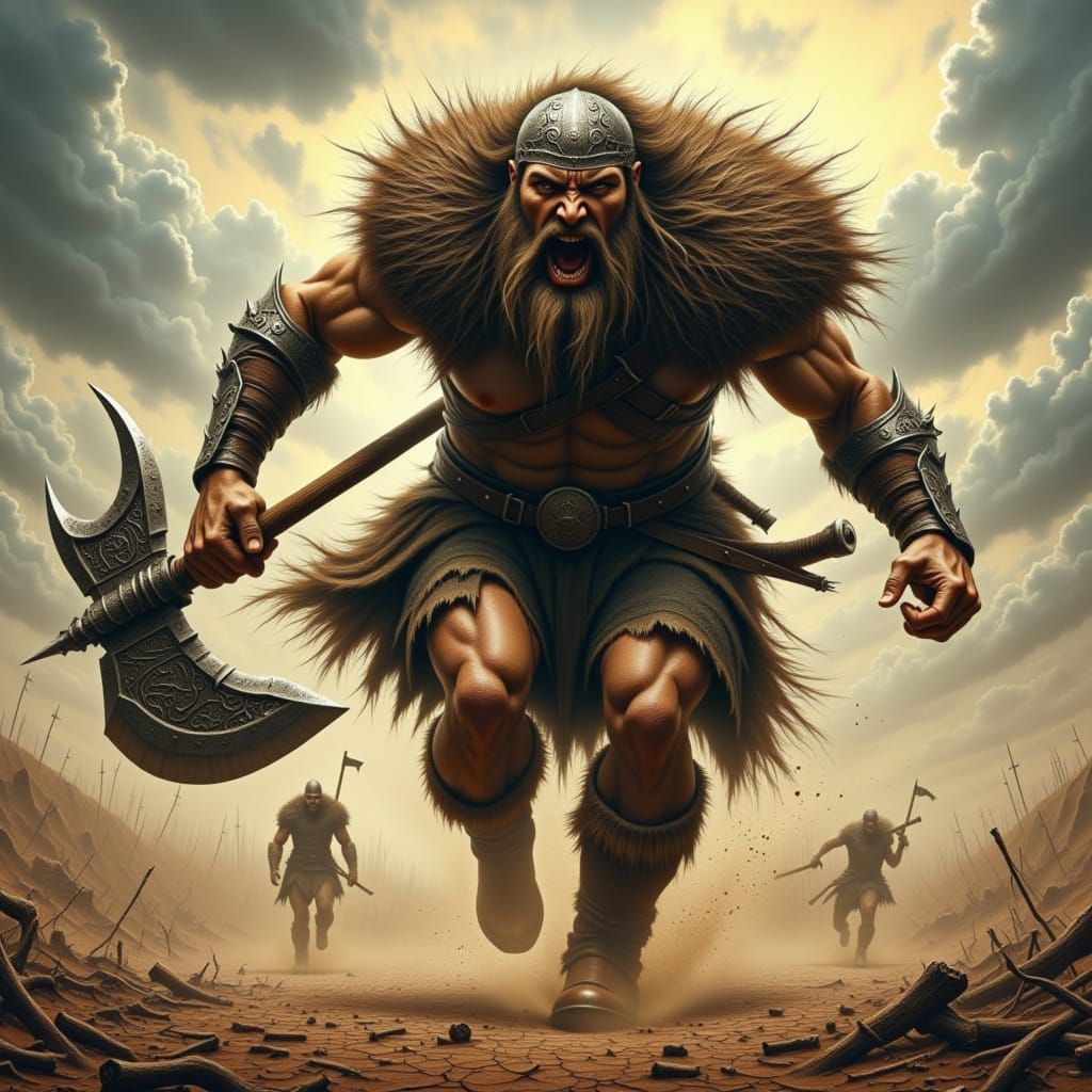 Viking Warrior Charging into Battle with Fierce Battle Cry