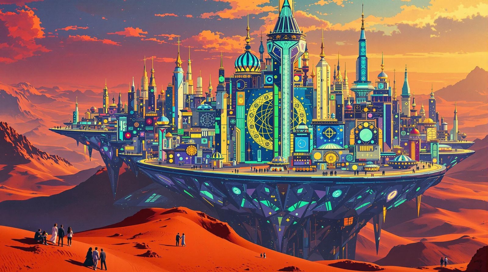 Gustav Klimt-Inspired Cityscape in Cosmic Golden Hour