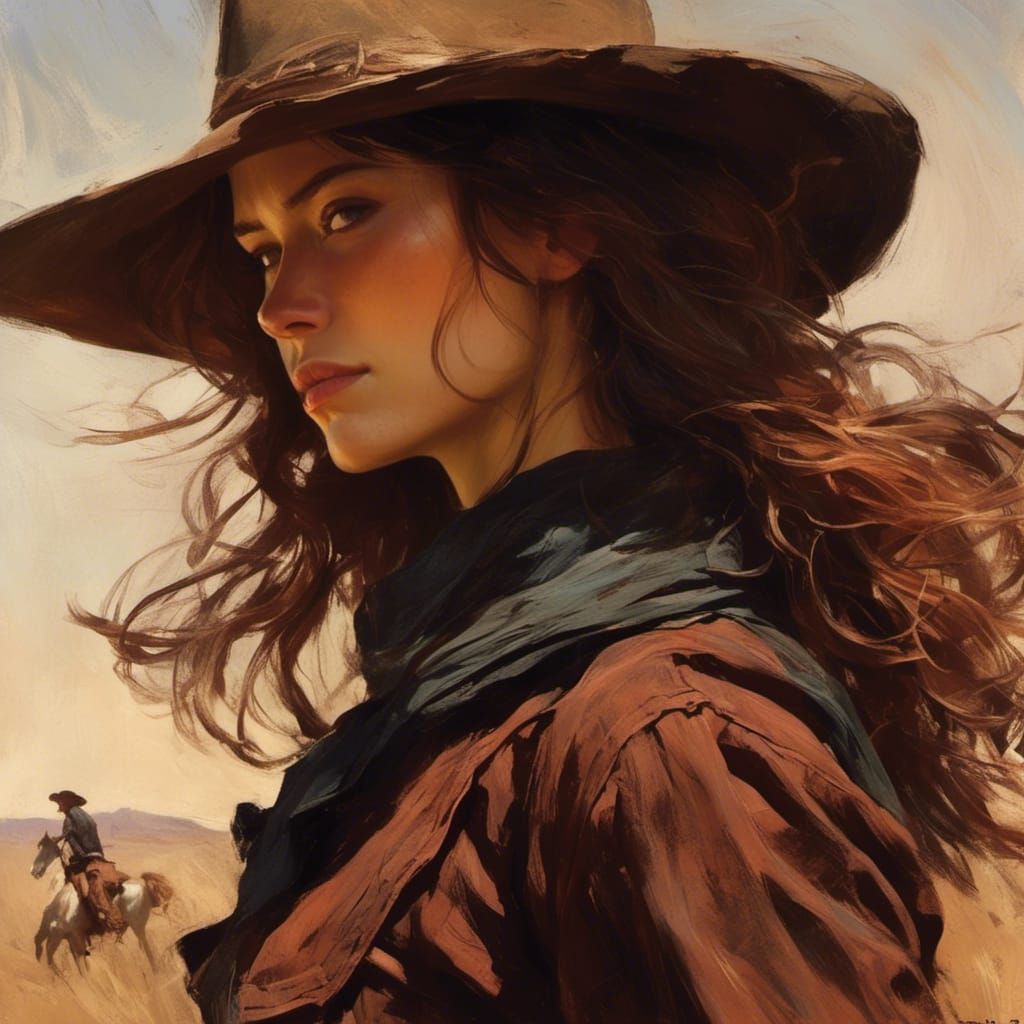 Female Gunslinger in the Old West: Oil Painting