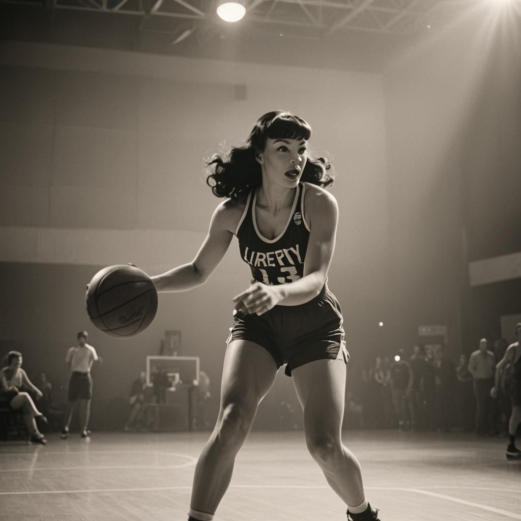 Bettie Page Plays Basketball: Anime-Inspired Film Still