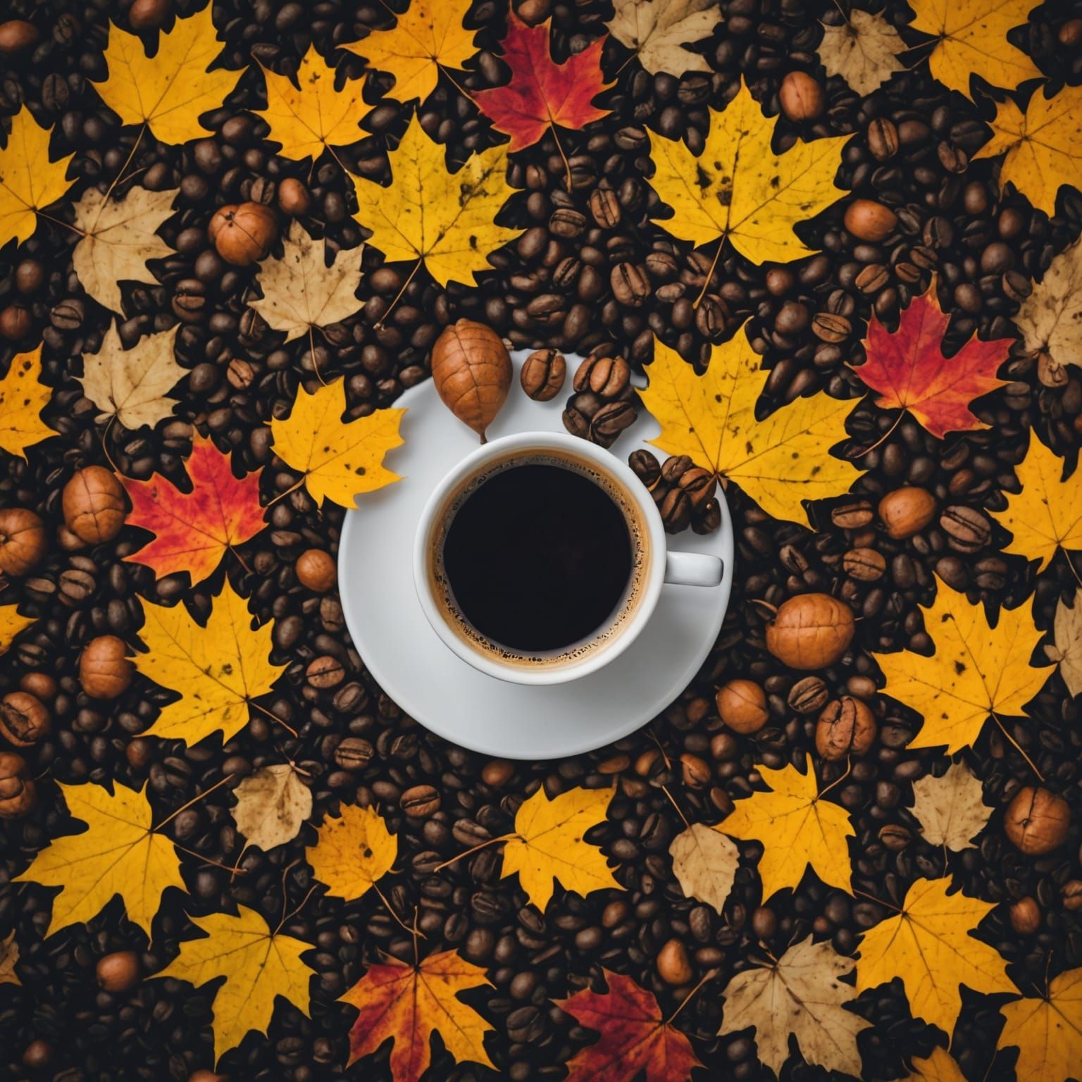 Relaxing Coffee Cup Surrounded by Autumn Leaves
