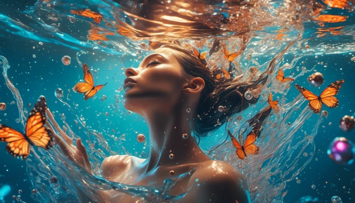 Ethereal Woman Bathes in Glimmering Pool