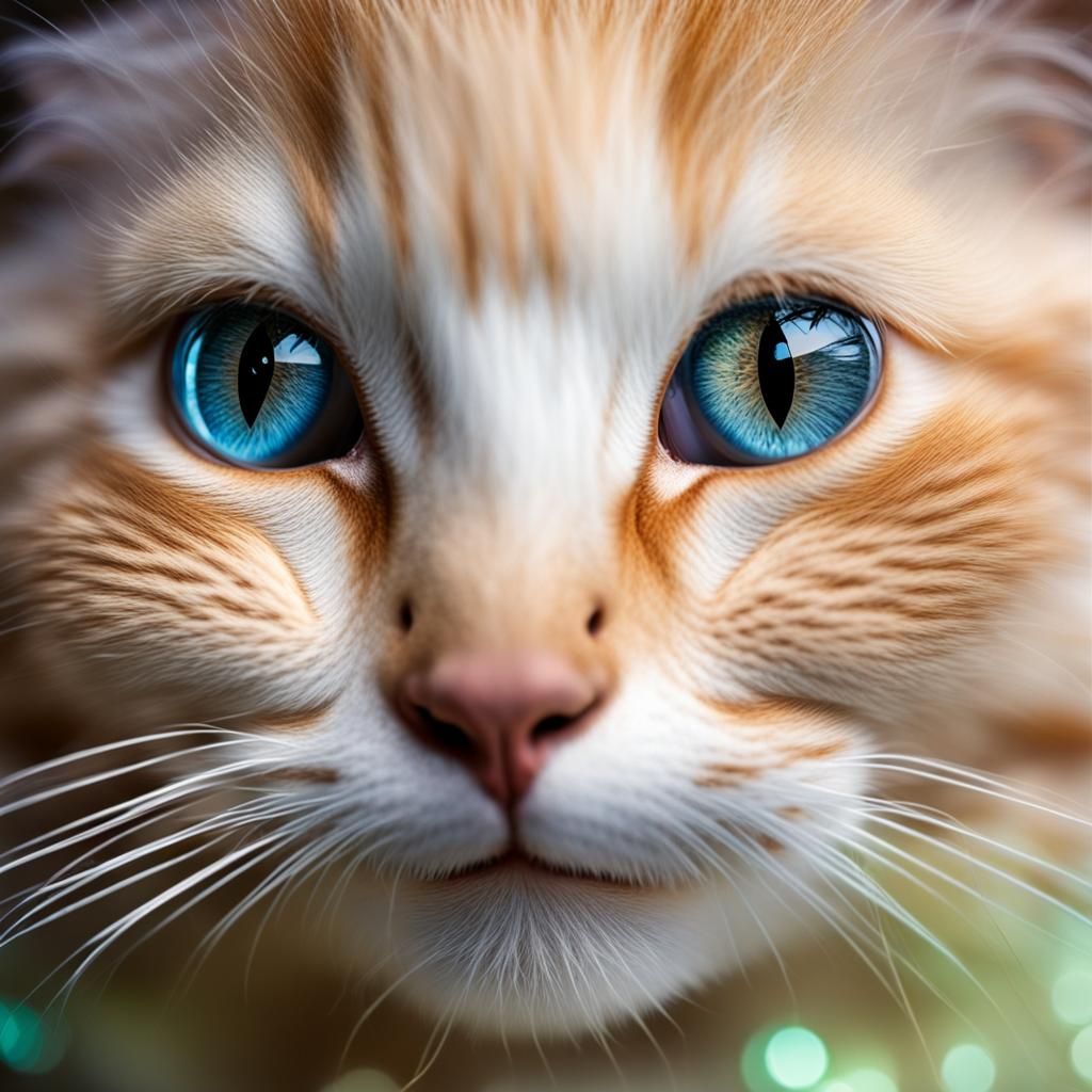 Sparkling Fluffy Kitten Portrait in Studio Lighting