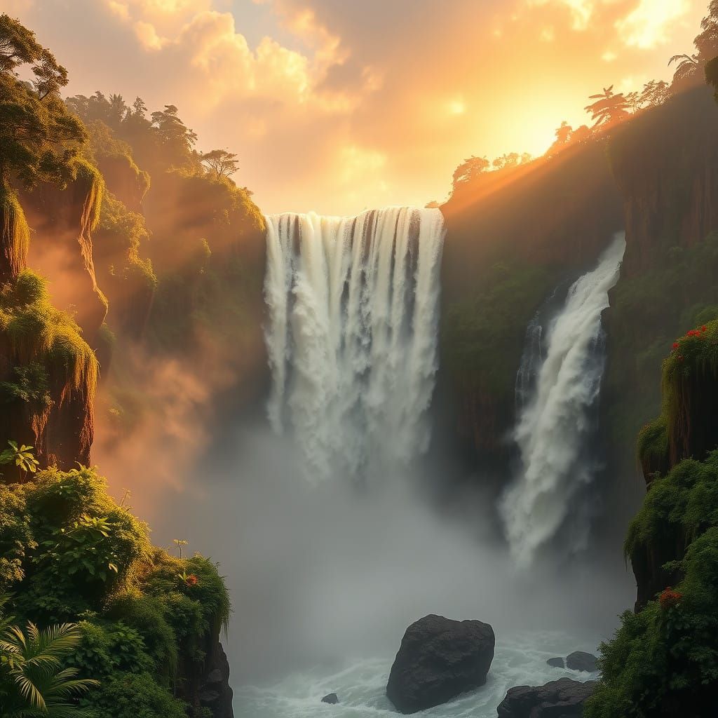 Misty Waterfalls in Tropical Paradise
