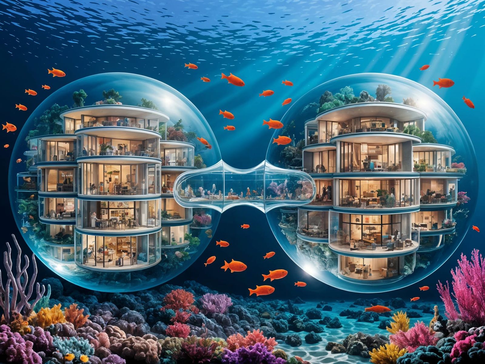 Underwater City in Glass Spheres