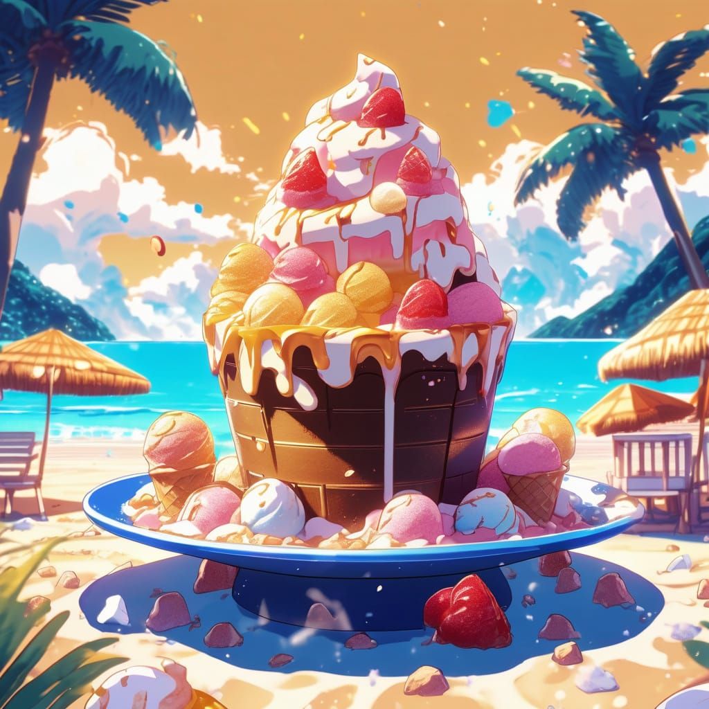 Anime Characters Salvage Melting Ice Cream Castle