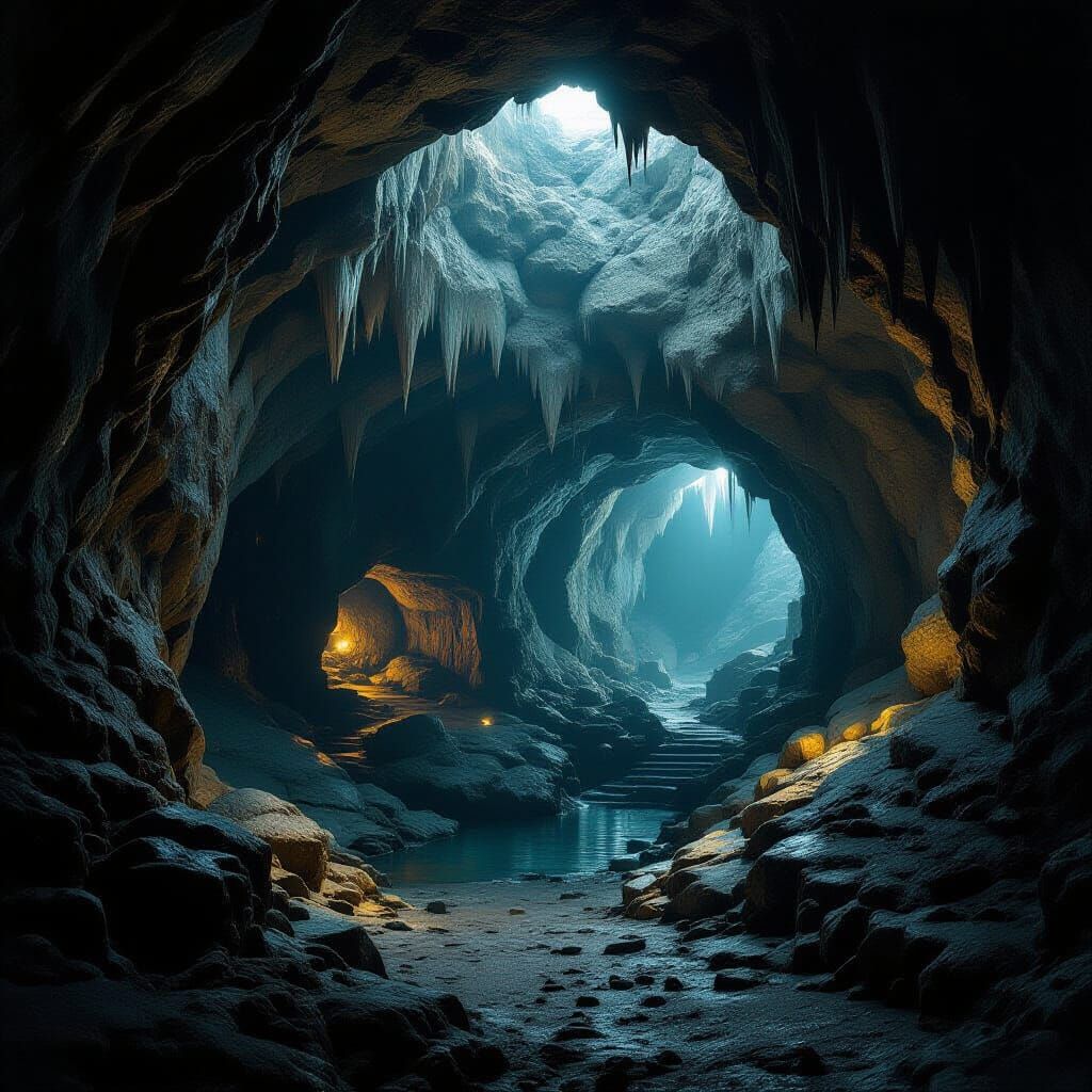 Mysterious Subterranean Cave with Impressive Rock Formations