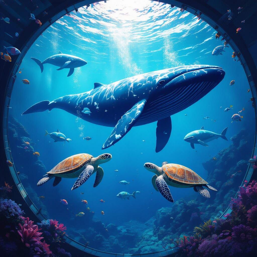 Whales and Sea Turtles in Fantastical Tank
