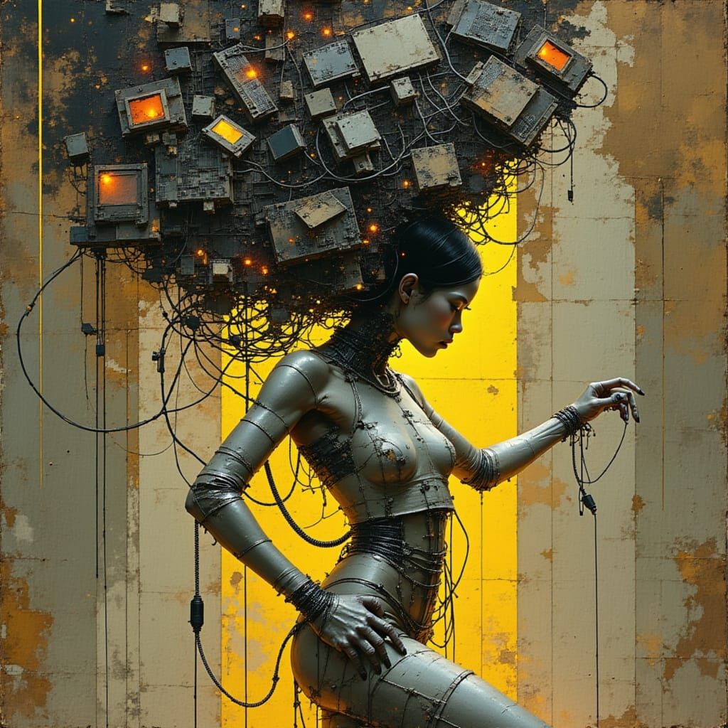 Cyberpunk Dancer with Biomechanical Wires and LEDs
