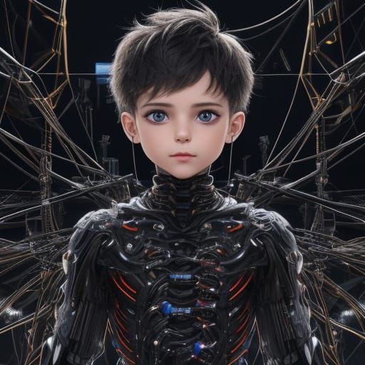 Abstract Wire Child: Cybernetic Metal Coil Art