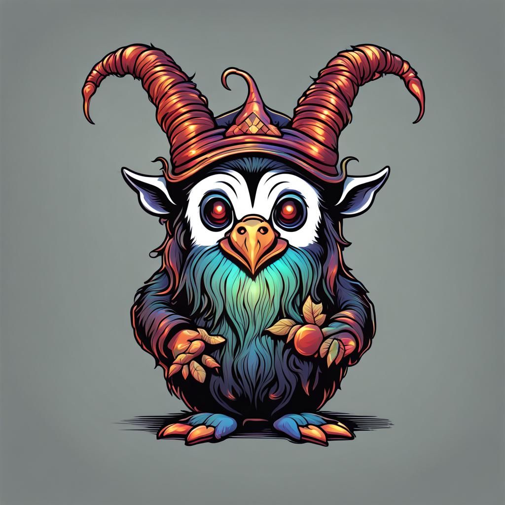 Holographic Krampus Penguin Vector Logo Art