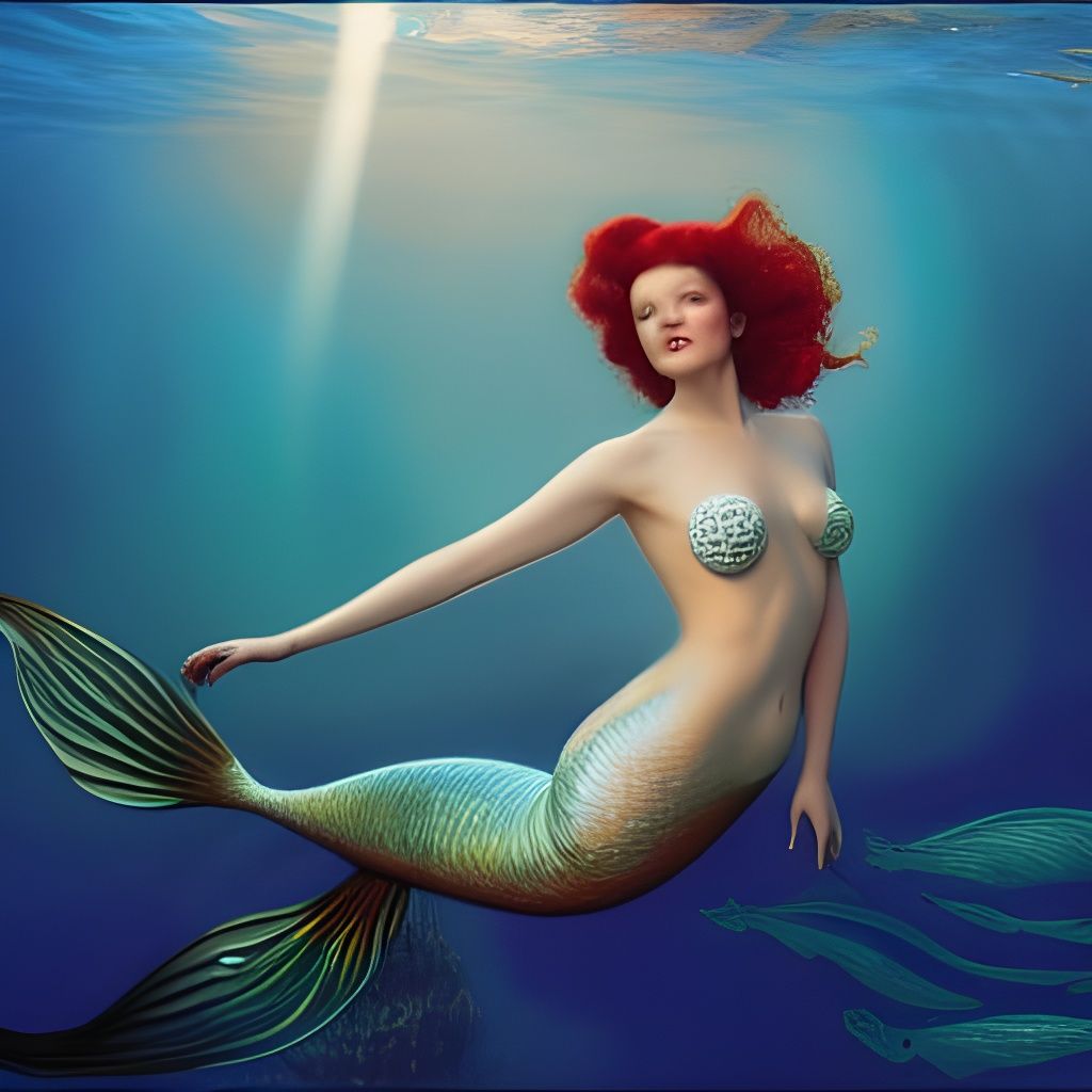 Elegant Mermaid in Colorful Reef: Digital Painting