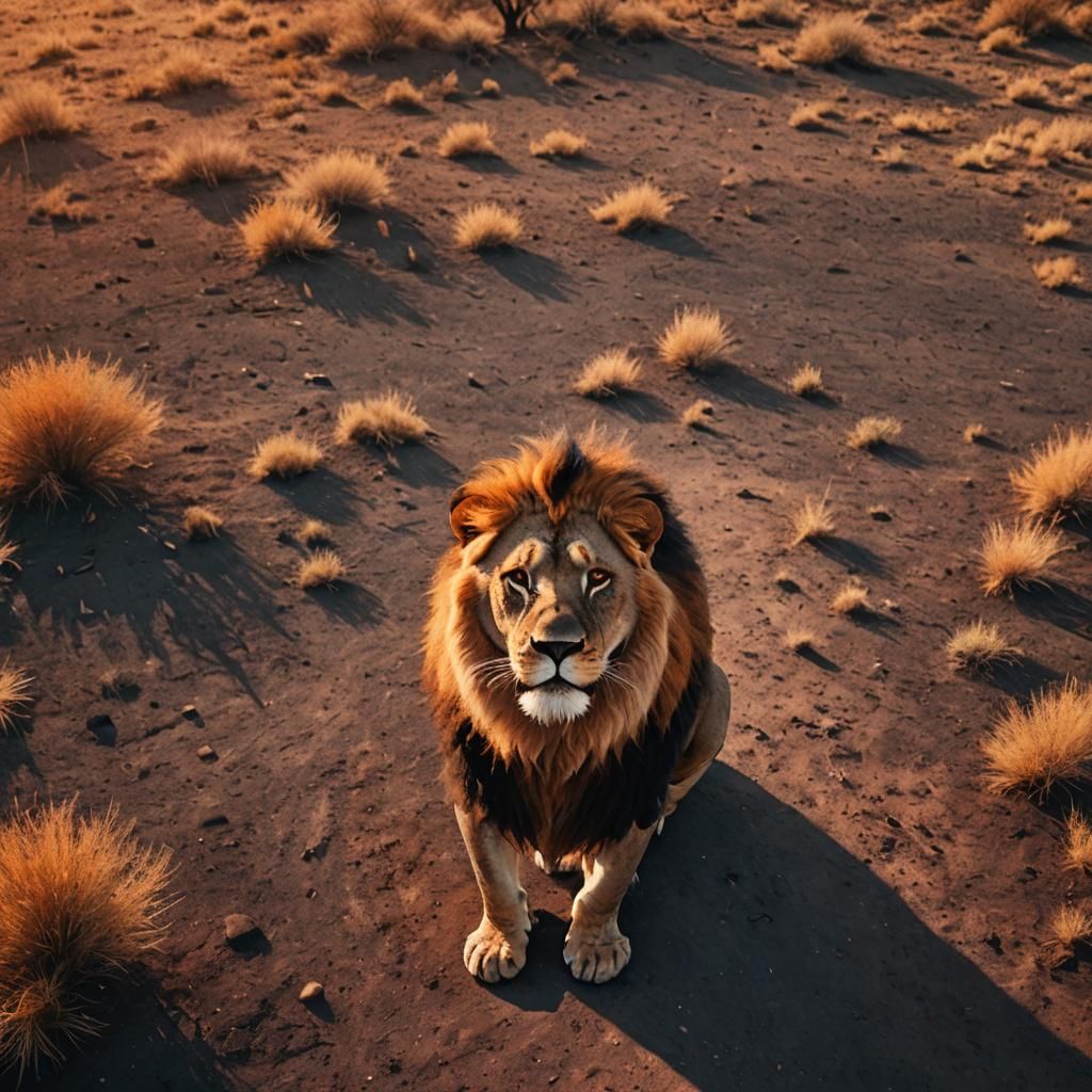 Lion Silhouette Sunset in Retro Isometric Style