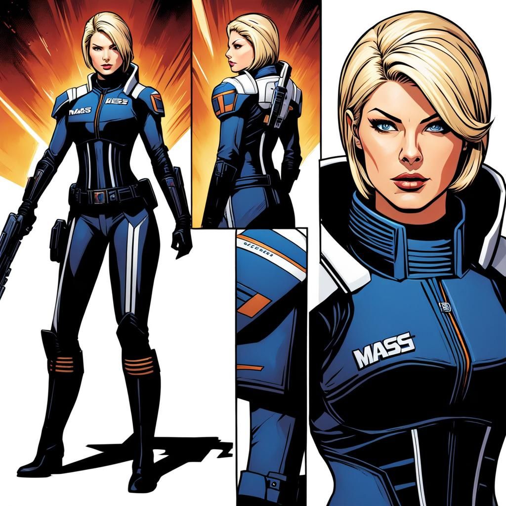 Elisha Cuthbert as Commander Shephard in Comic Art