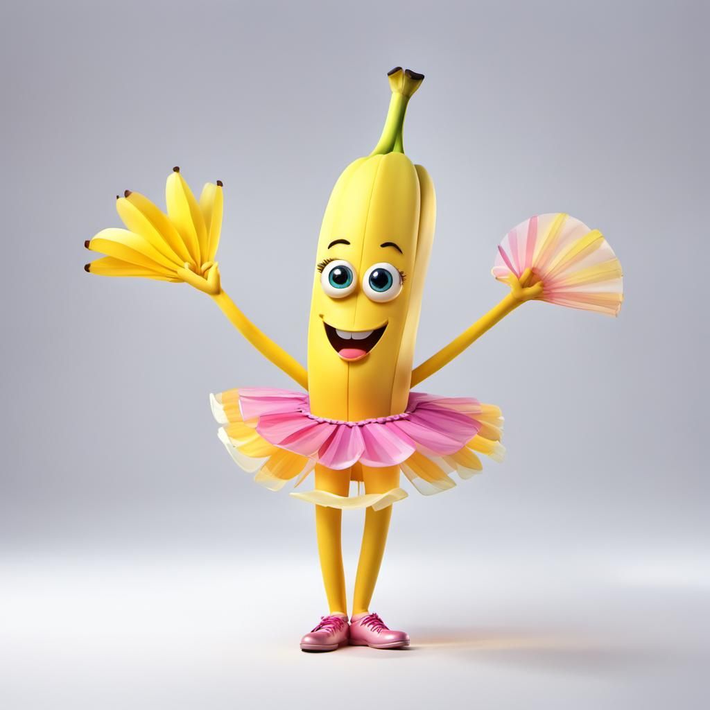 Cute Banana Character Dancing with Hand Fans
