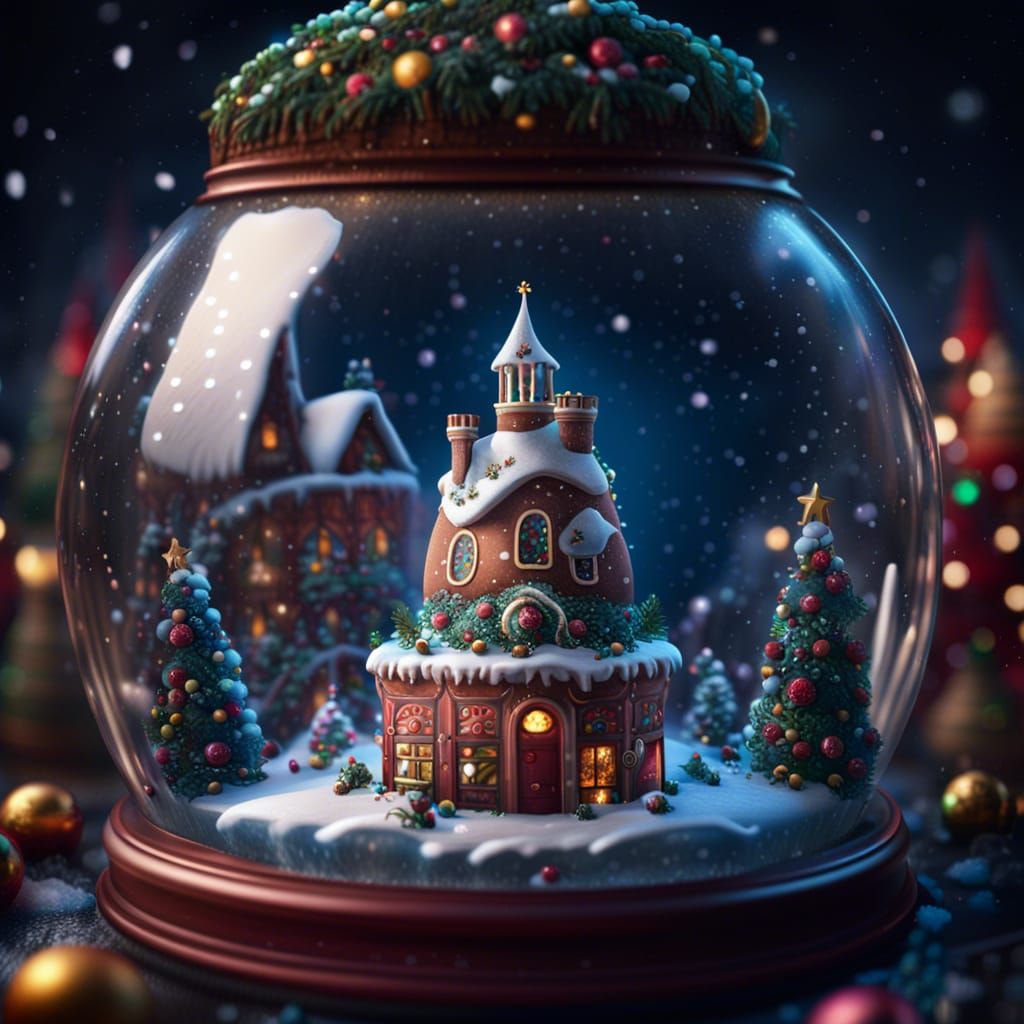 Christmas Bakery in Snow Globe: Detailed Matte Painting