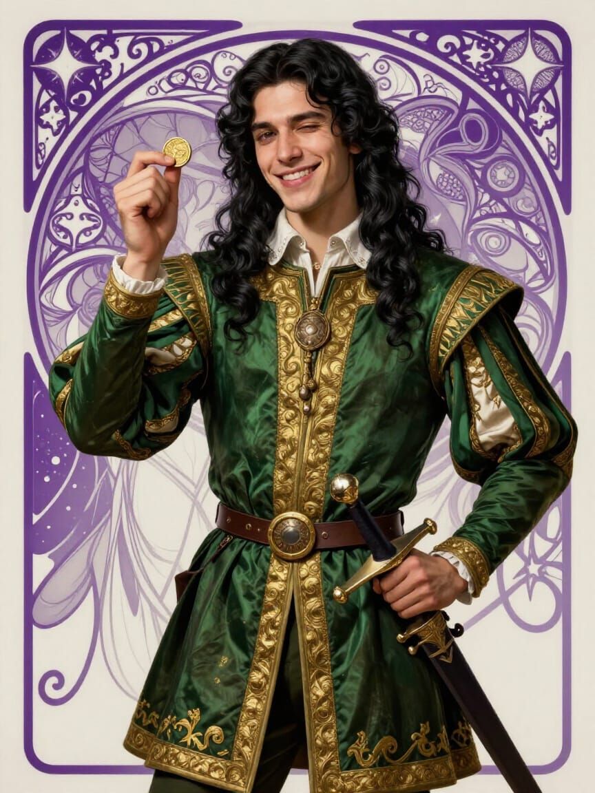 God of Luck Winks, Tossing Gold Coin in Renaissance Style
