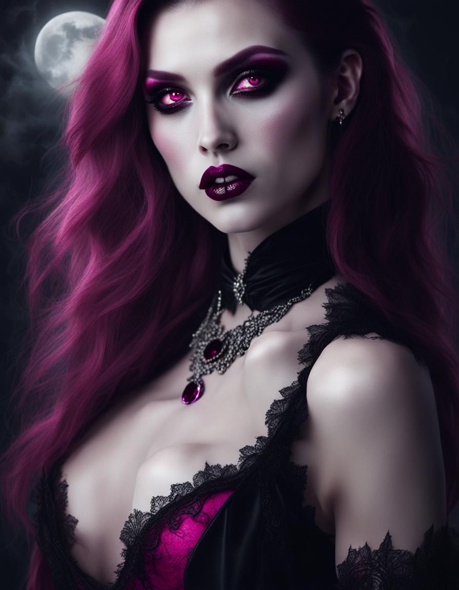 Whimsical Pink Vampire Portrait