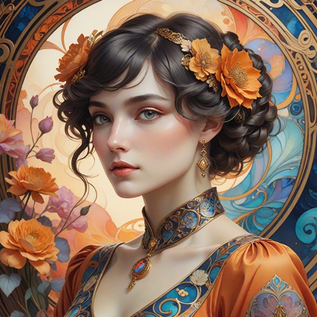 Ethereal Art Nouveau Watercolor Portrait