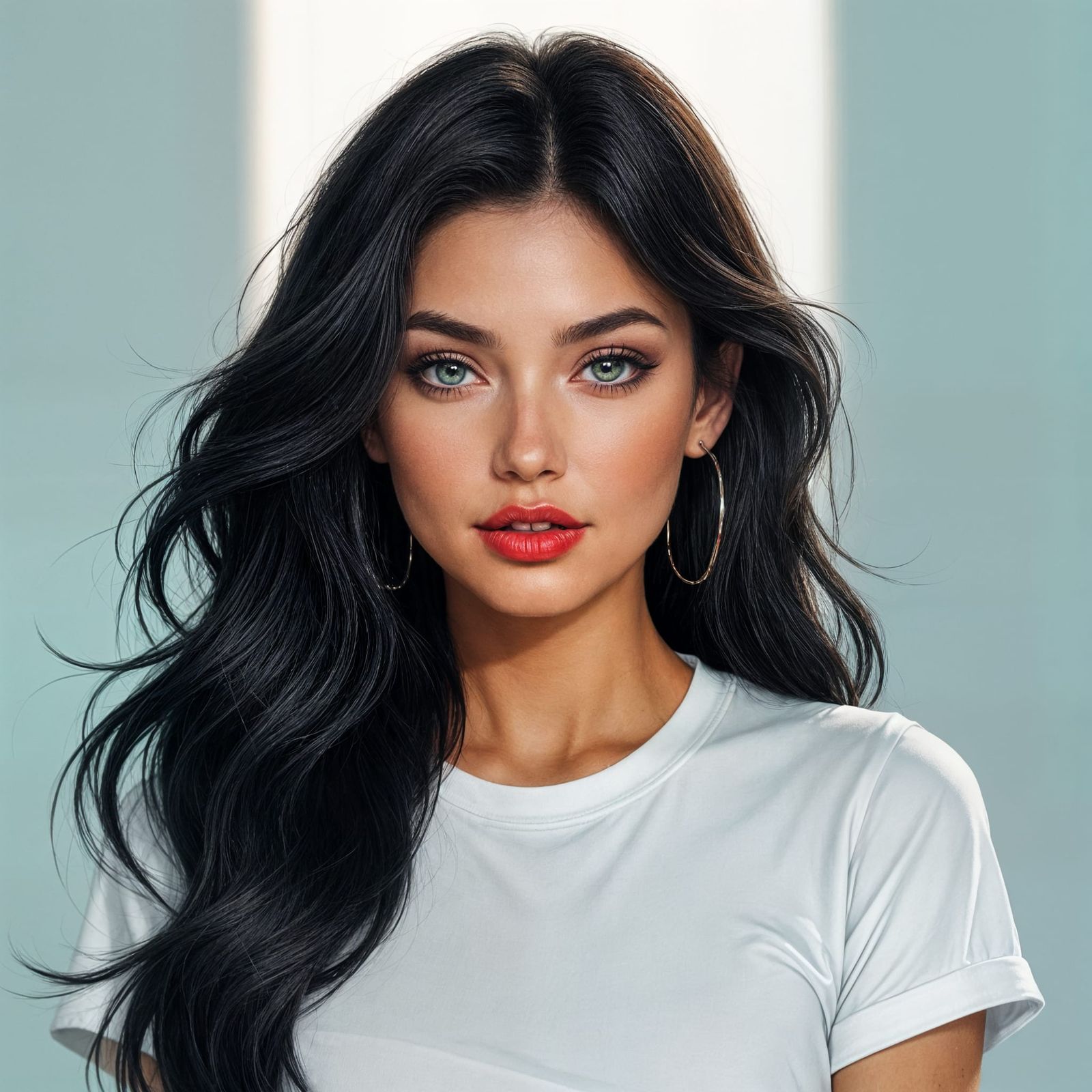 Woman with Iridescent Eyes in Hyperrealistic Splash Art