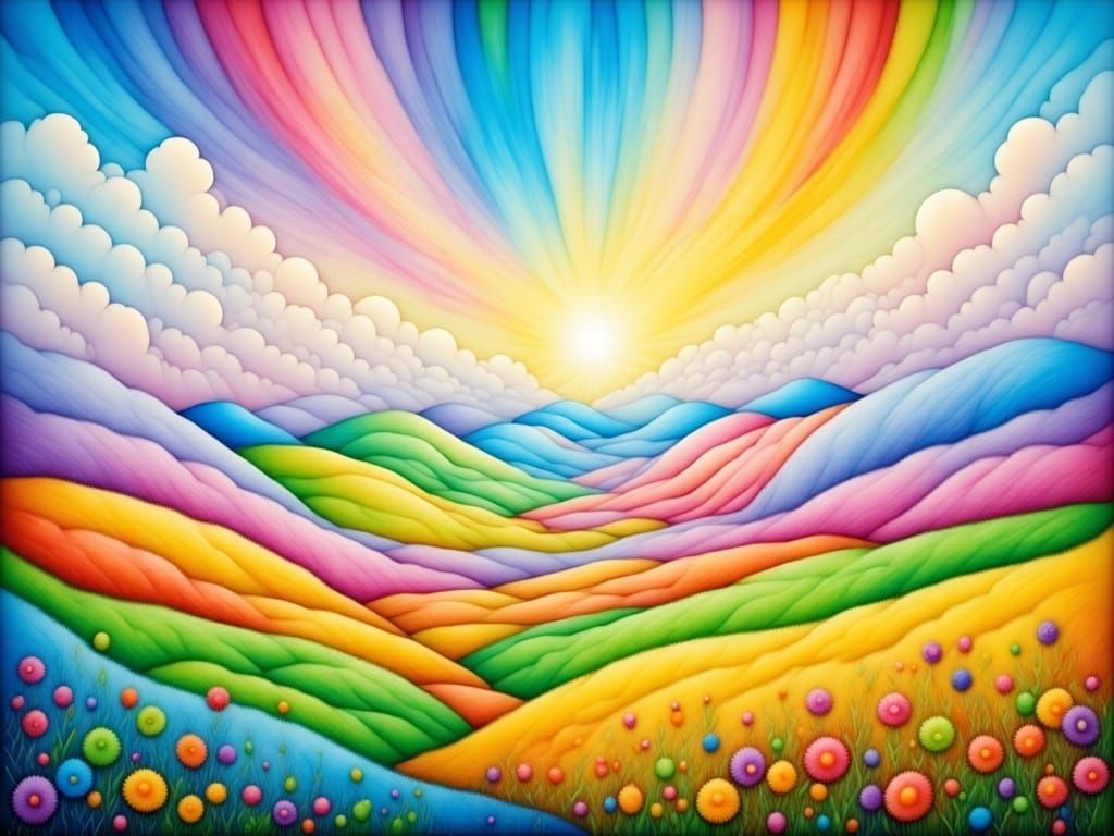 Serene Landscape with Rainbow in Bob Ross Style