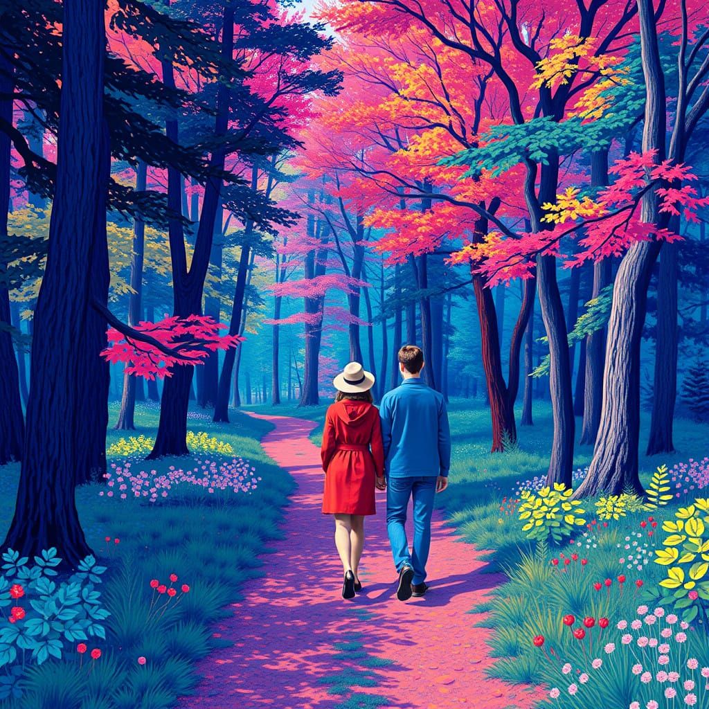 Luminous Forest Stroll in Vibrant Fauvist Style