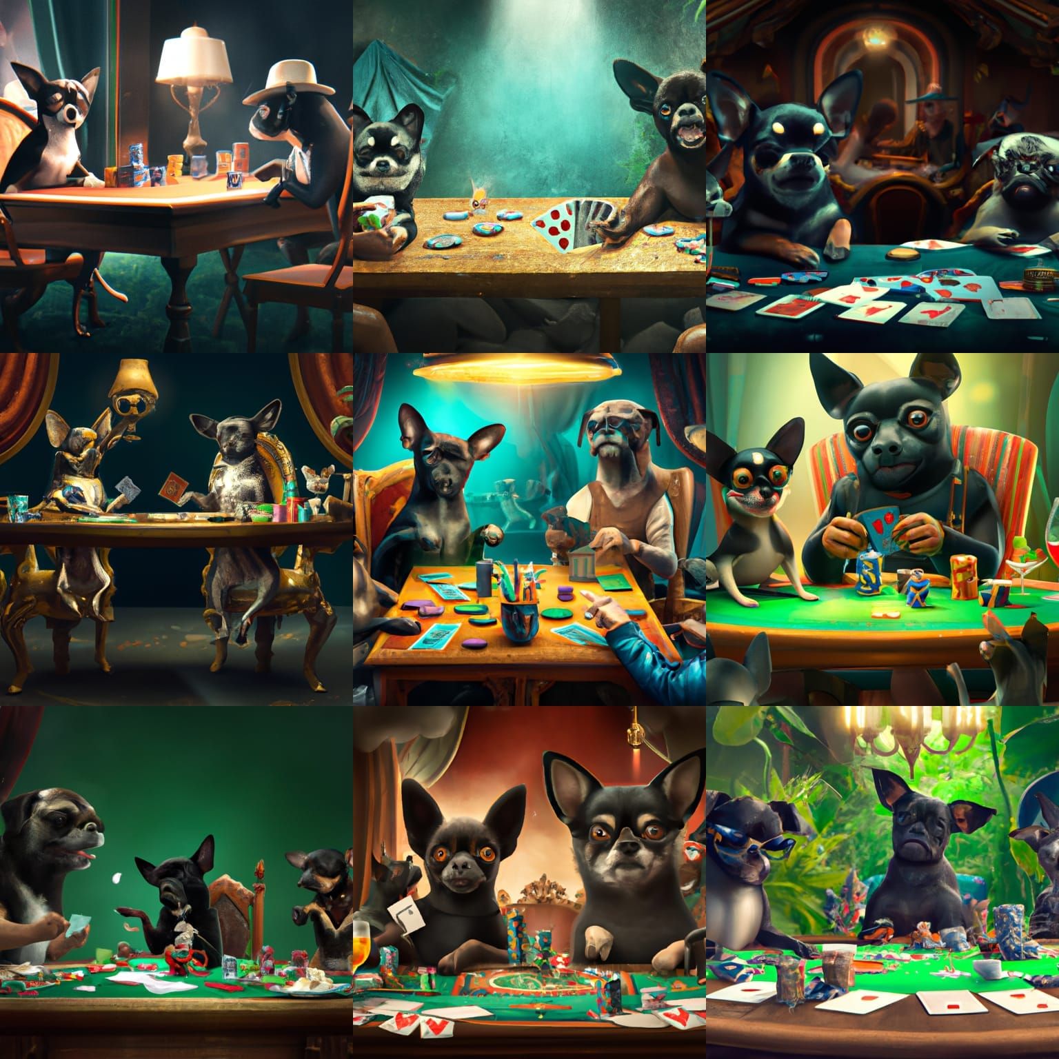 Dogs Playing Poker in Detailed Matte Painting