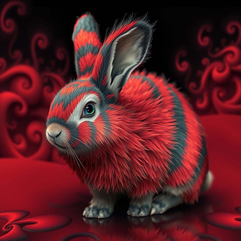 Striped Rabbit with 3D Fractals in Surreal Style
