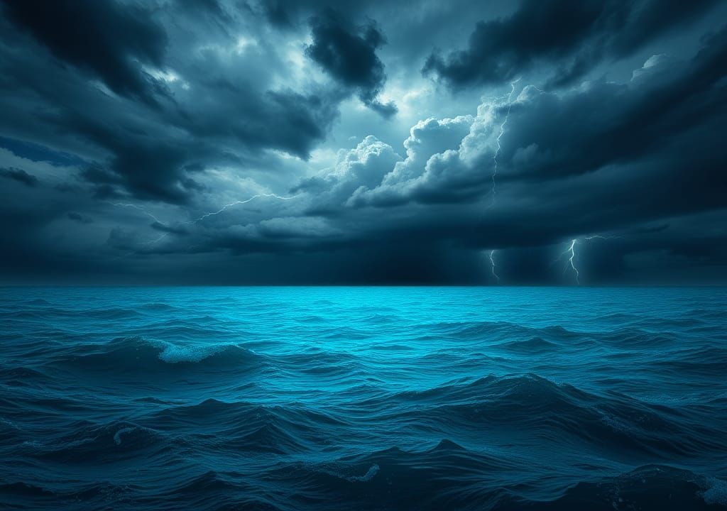 Tempestuous Ocean with Lightning, in Digital Painting Style